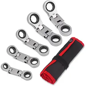 Stubby Wrenches Set, Flex  Ratcheting Wrench Set Double Box End Ratchet Wrench 1/4 to 13/16 inch 5 count SAE (SAE)