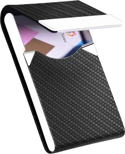 Business Card Holder with Ultra Slim Design,Business Card Case with Premium PU Leather,Suit Pocket Metal Card Holder for Women/Men,Professional Name Card Holder with Magnetic Shut (Black1)