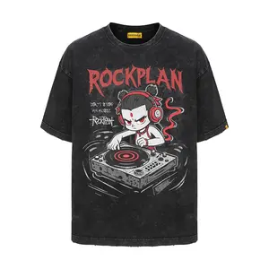 Rockplan Cotton Nezha DJ Disc Pattern Printed Short Sleeve High Street Heavy Unisex Summer American T-shirt  T-shirt of the same style as the movie "Ne Zha Conquers the Sea"