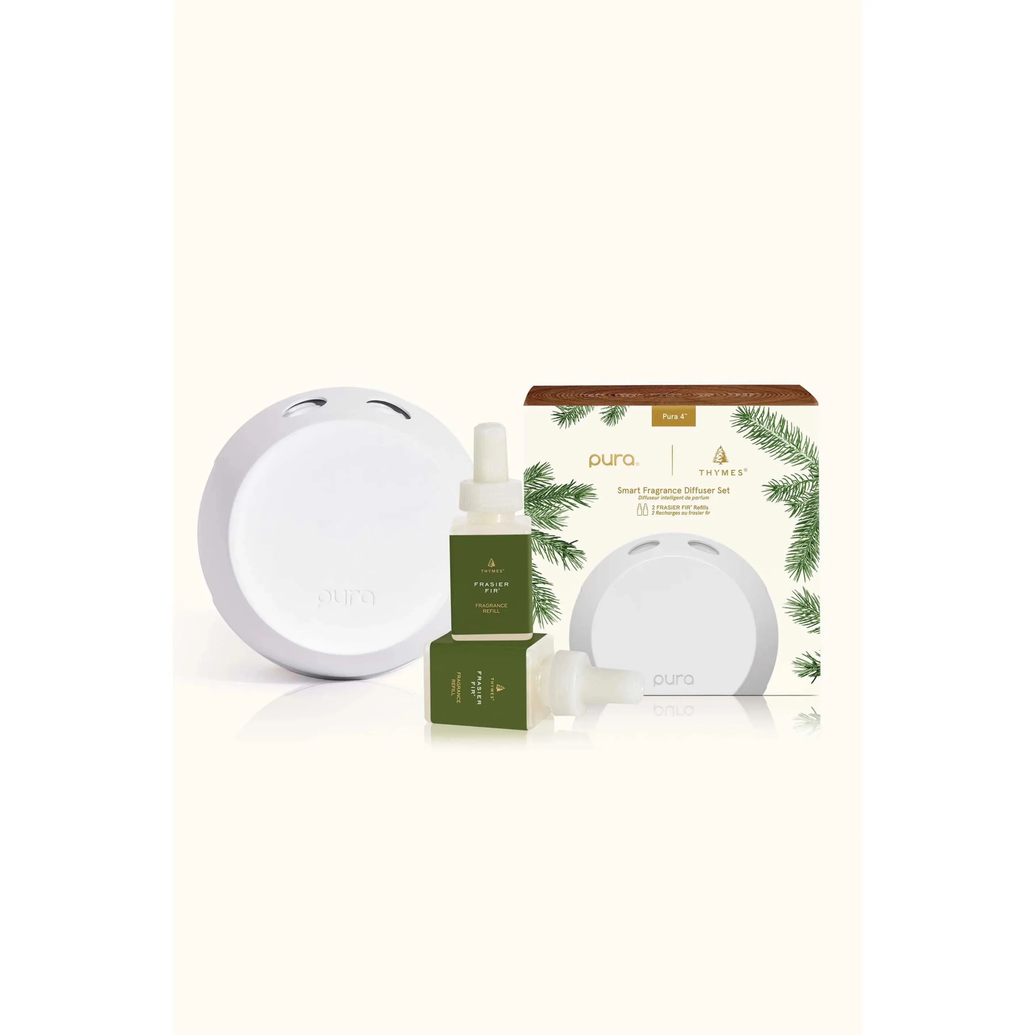 THYMES Adaptive Smart Diffuser Kit with Pura’s V4 Smart Home Diffuser Technology - Aroma Freshener, V4 Model, Auto Vial Detection, 2-Refill Frasier Fir Oils, Adjustable Modern Design, Kit Includes Indoor Home Fragrance Solution