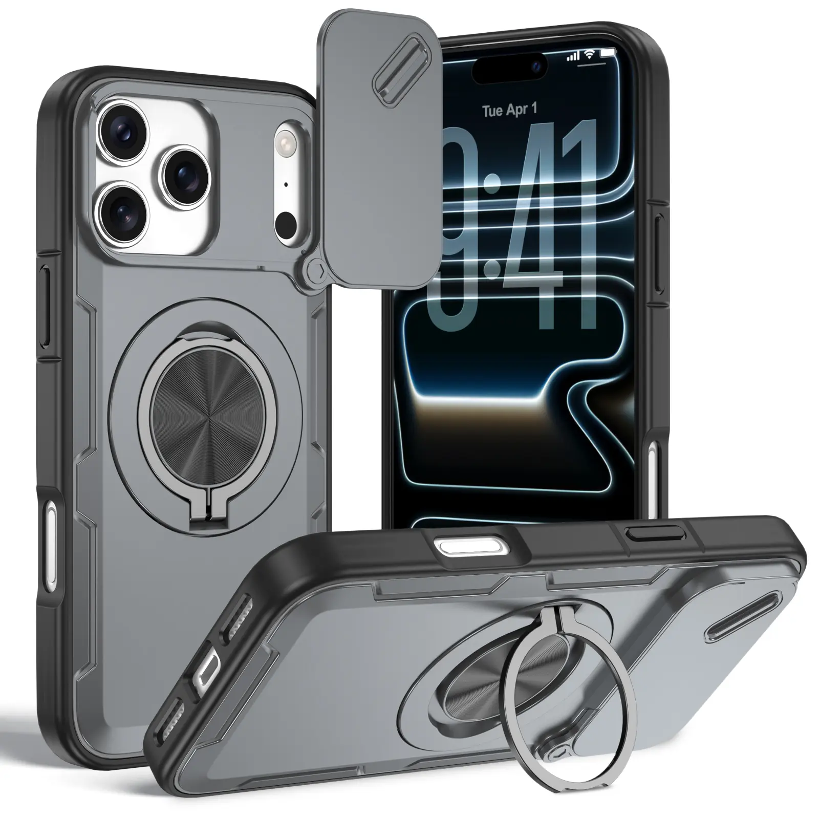 Magnetic Ring Holder Military Grade Shockproof Transparent Window Phone Cover Compatible with iPhone 17/16/15/14