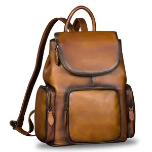 Genuine Leather Backpack for Women Vintage Real Leather Rucksack Fashion Knapsack Purse Daypack Bag High Capacity