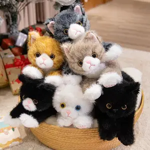 35cm Lifelike Stuffed Animal Lying Cat Plush Toys Soft Fluffy Tabby Kitten Plushies Adorable Cats Doll Gift For Girl Boy