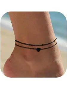 Ankle Bracelets for Women Waterproof, 14k Gold Plated Heart Anklets for Women Non Tarnish Dainty Satellite Chain Summer Beach Jewelry Gifts cadena con inicial de tu nombre