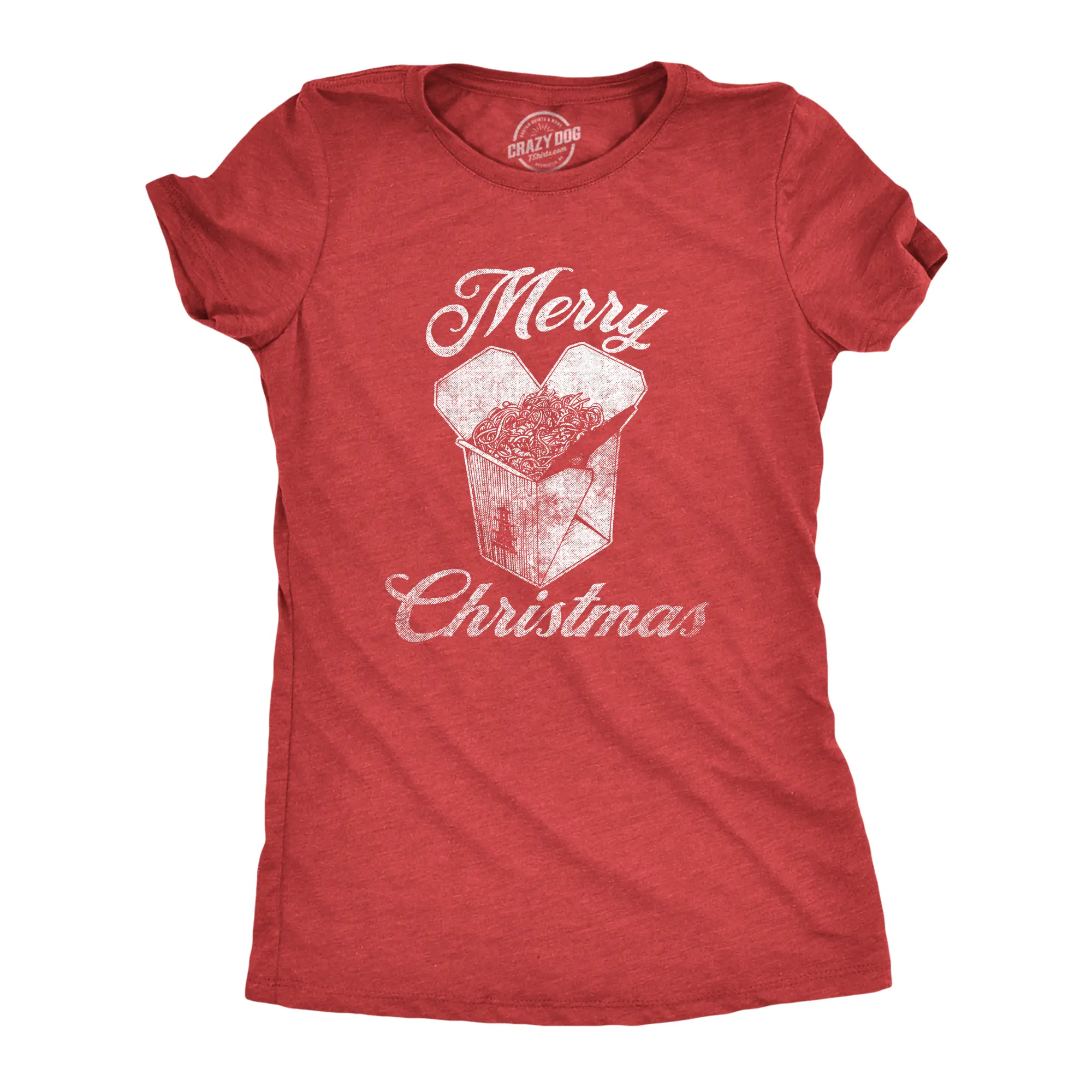 Womens Merry Christmas Takeout T Shirt Funny Delicious Xmas Lo Mein Tee for Ladies Funny Womens T Shirts Cute Vintage Fashion Casual Ladies T-Shirt Gift Christmas Tops for Women Funny Food Top Women's Novelty Red -