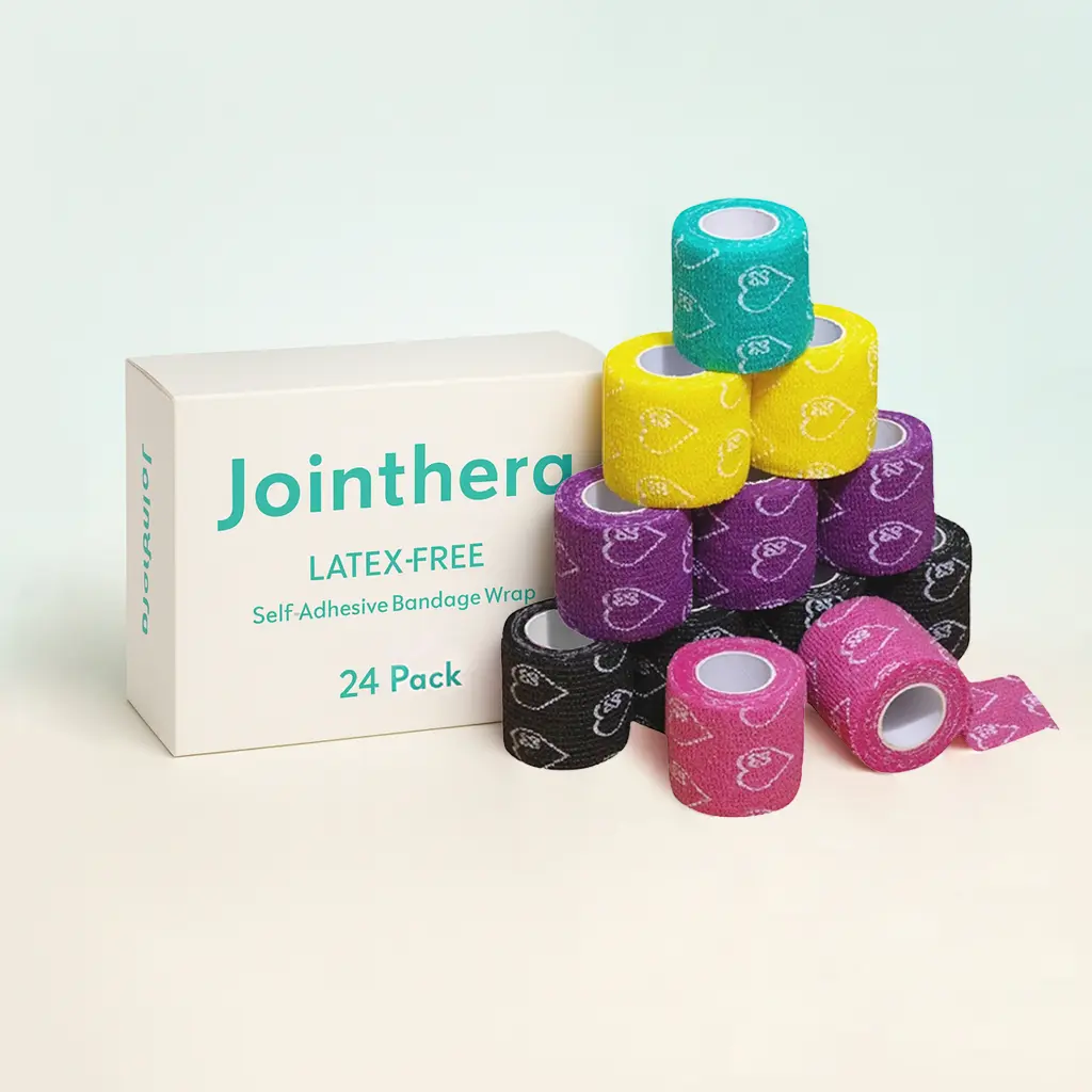 JOINTHERA Premium Latex Free Self Adhesive Bandage Wrap - 2 Inch x 5 Yards, 24 Pack | Elastic Cohesive Bandages, Vet Wound Tape for Pet, Athletic Adherent Grip for Sports, Medical and Tattoo Supplies
