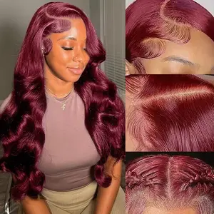 GK 30 Inch Burgundy Wig Human Hair 99J Burgundy Body Wave Lace Front Wigs Human Hair Pre Plucked 13x6 HD Red Wig 200 Density Glueless Colored Frontal Wigs Human Hair for Women