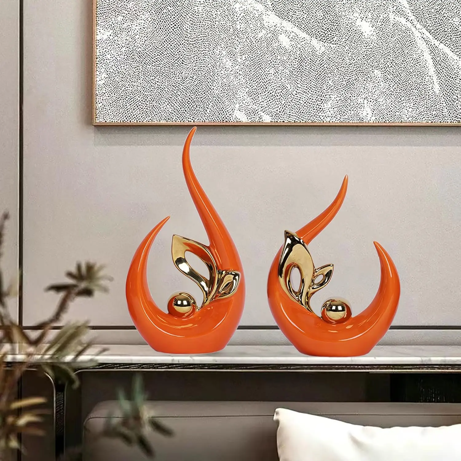 Minimalist 2-Piece Fade-Proof Smooth Orange Ceramic Statue - Mid Century Modern Home Decor, High-End Gifts, Excellent After-Sales Service