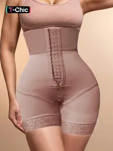 1 Count Women's Solid Sexy High Waist Trainer Lace Butt Lifter & Tummy Control Shapewear Shorts, Comfortable Breathable Adjustable Hook & Eye Closure Shapewear Bottoms, High Stretch Shapewear Bottoms, Suitable For Various Occasions, Training Underwear