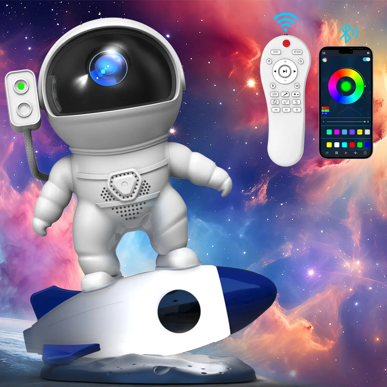 DEMILARE Rocket Man Astronaut-Themed LED Galaxy Projector - Lightweight Plastic Novelty Light, 12 Galaxy Designs, HD Quality, Timing Mode, Audio Function, Bedroom Mood Lighting, 3 Years and Up, Mother Gift Option, SummerWins, DealsForYouDays