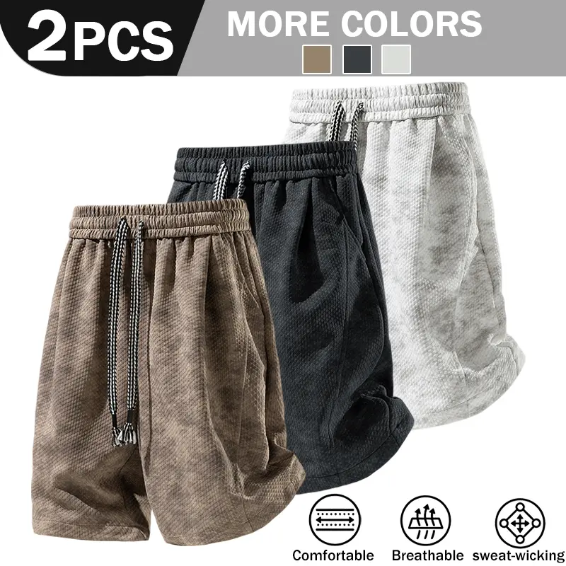 New men's retro textured drawstring shorts, summer tie dye gradient loose casual trend versatile shorts