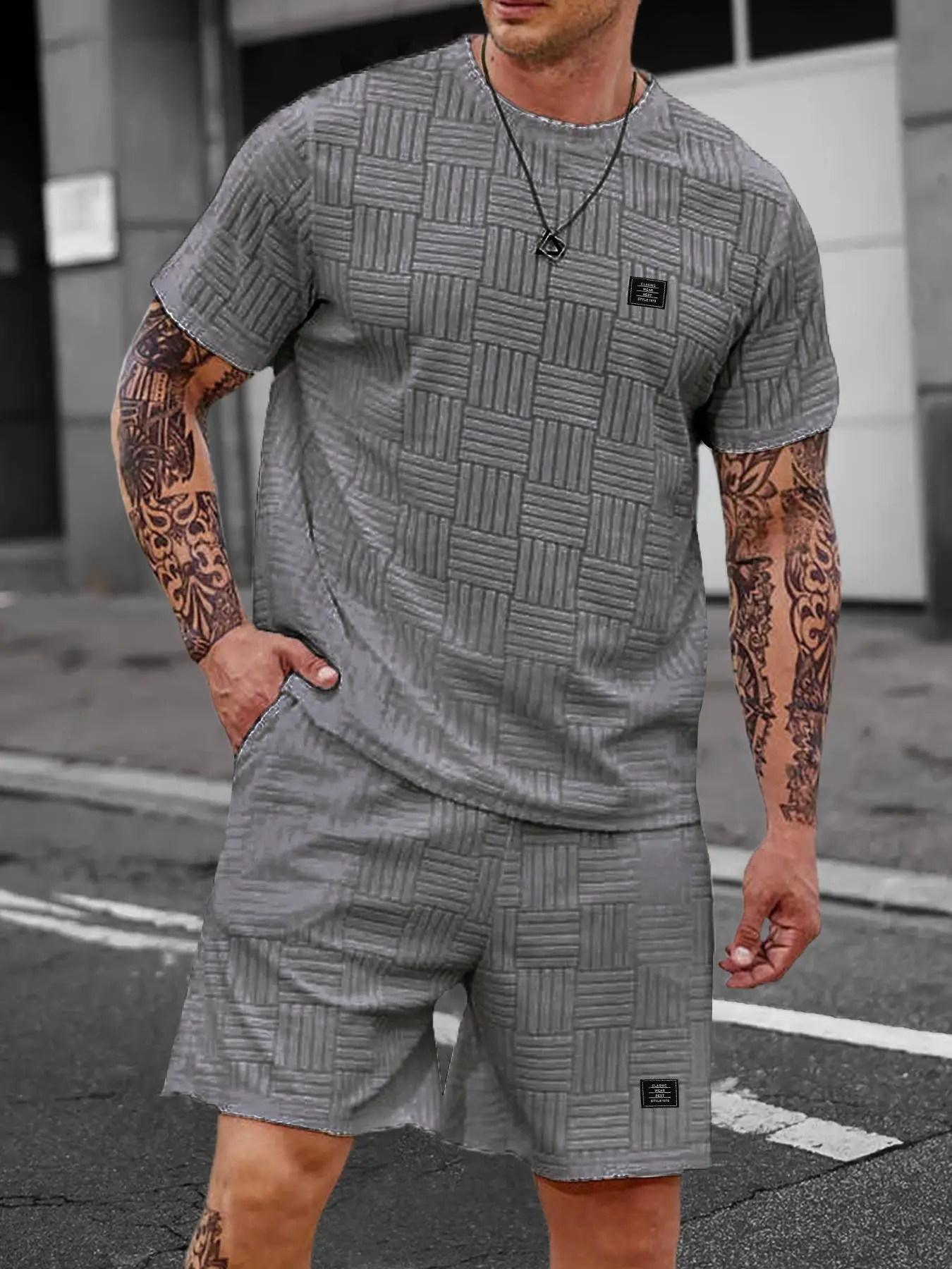 Men's Letter Patched Short Sleeve Tee & Shorts Loungewear Two-piece Set, Regular Fit Casual Comfy Round Neck T-shirt & Shorts Set, Men's Sleepwear for
