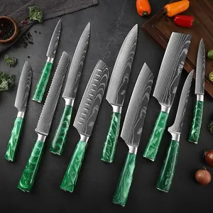 10-Piece Resin Handle Damascus Steel Knife Set - Chef Quality Knives - Chef's Knife - Perfect for Home Chefs and Professionals - Suitable for Everyday Use and Special Occasions - Ideal Gift for Chefs and Best Gifting Choice