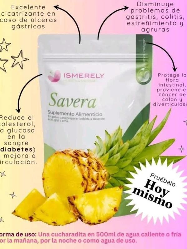 Ismerely Savera Metabolism Supplement Pineapple Flavor 350g Powder with Essential Minerals Vitamins for Digestive Relief Ulcer Healing Probiotic Fiber US Healthcare
