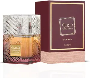 Lattafa Khamrah Dukhan Eau De Parfum, Aromatic Unisex Arabian Perfume with Warm Spicy, Amber, and Vanilla Notes - 3.4 fl oz, Arabian Perfumes, Aromatic Unisex Fragrance