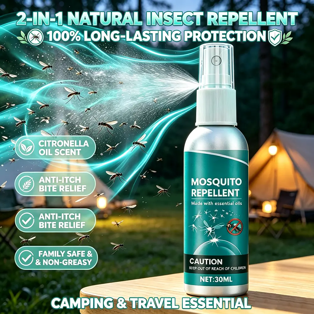 2-in-1 Natural Insect Repellent & Anti-Itch Scented Spray with Essential Oils & Citronella Mint Fragrance, Family Safe, Travel Size Pocket-Sized, Non-Greasy Refreshing, Long-Lasting Protection, Summer Camping Essential, Home & Travel Care