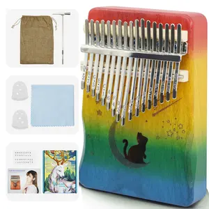 17 Key Kalimba Thumb Piano - Portable Finger Piano with Tuning Hammer & Study Guide, Premium Wood, Unique Musical Gift for Adults & Kids & Beginner-Moon Cat