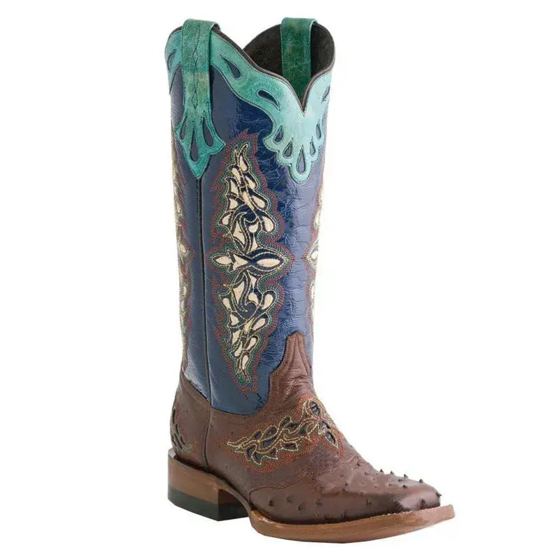 Blue Lucchese Handmade Ostrich Square Toe Women's Boots