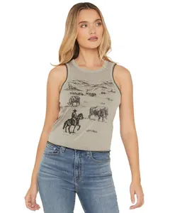 Blended Women's Embroidered Graphic Print Sleeveless Tank Top - Det86s3-047Ebb