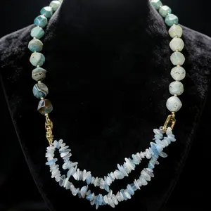 Natural Aquamarine & Amazonite Double Layer Necklace | Healing Stone, Eases Anxiety, Boosts Communication & Cleanses Negative Energy. Top choice for daily commutes, office & gifting. The perfect fresh calming necklace for besties