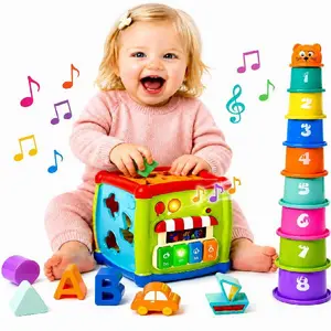 Shape Sorting Cube with Music & Lights - 6 in 1 Sensory Busy Cube Stacking Cups Activity Toy for Toddlers 18+ Months, Educational Learning Toys for Boys & Girls