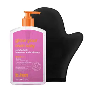 b.tan Best Clear Self Tanning Gel Kit | Glow Your Own Way Bundle - Ultra Dark, Quick Express Tanner for Face & Body with Applicator, No Transfer
