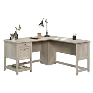 Sauder Edge Water L-Shaped Desk with Storage Drawer & Lower Shelf for Home Office Organization