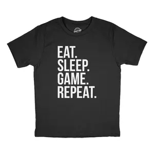 Youth Eat Sleep Game Repeat T Shirt Funny Nerdy Gamer Tee for Kids Funny T Shirts Gamer Tops for Kid Funny Nerd Short Sleeve Novelty Tees for Kids Black -