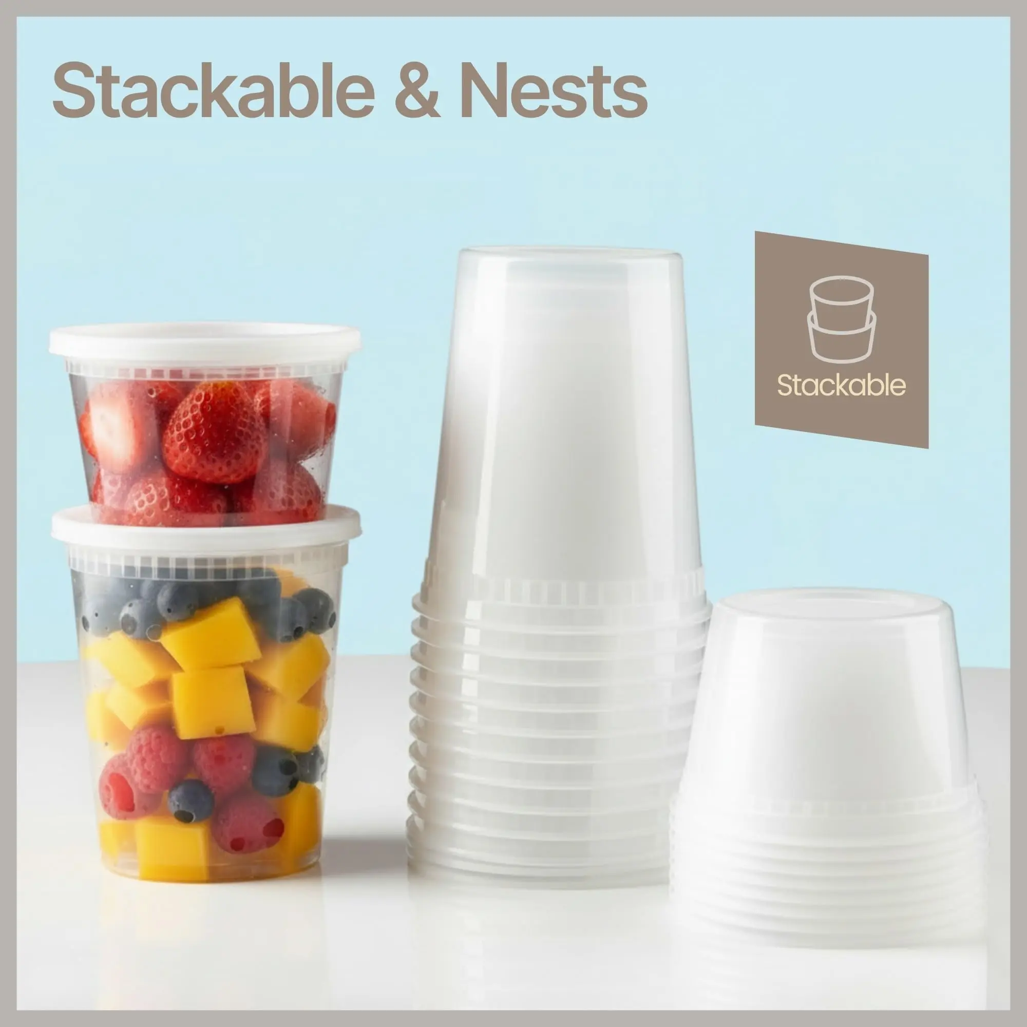 Plastic Deli Containers with Lids 8 oz (Pack of 100) – Leak-Proof, BPA-Free Food Storage Containers for Soup, Slime & Meal Prep, Stackable, Microwave, Dishwasher Safe, Reusable Clear Plastic, Airtight, Kitchen