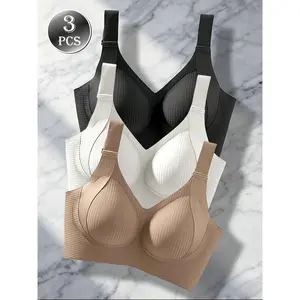 3pcs Women's Bra Set - Wire-Free Push-Up Support with Adjustable Straps, Ultra-Soft Breathable Non-Detachable Padded Cups, Full Bust Coverage for Daily Wear (Lingerie) - 3 Bras Suitable for Women