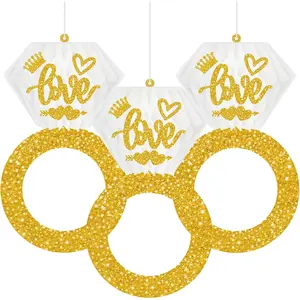 Engagement Party Decorations, 3 count Glitter   Paper Honeycomb  Ring, Bachelorette Party Bridal Shower Just Married Decorations, Wedding Shower Party Favors Happy Anniversary Decor