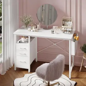 39" Small Writing Desk with Storage Drawers & Side Pocket, Space Saving Study Desk for Bedroom, Apartment & Dorm, Modern Home Office Setup #HomeOffice