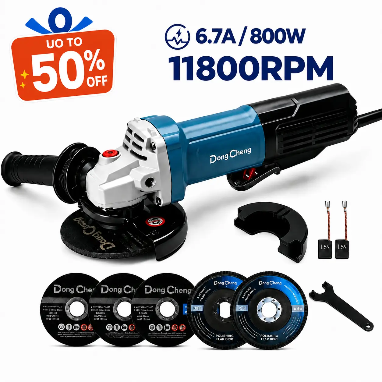 【Summer Clearance】5-year warranty DongCheng 800W Angle Grinder 4-1/2 inch 6.7-Amp Paddle Switch Cut off Tool 11800RPM Electric Grinder Power Tools with Cutting & Grinding Wheels, Flap Discs, Auxiliary Handle for Metal & Rust Removal Industrial