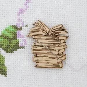 Magnetic Bookworm Needle Mind, Book Stack Design Needle Holder, Cross Stitch Embroidery Needlework, Handmade Wood, Book Lover Gift