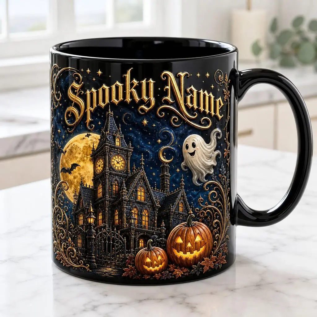Mug Personalized Spooky Name Ceramic Coffee Halloween Gift