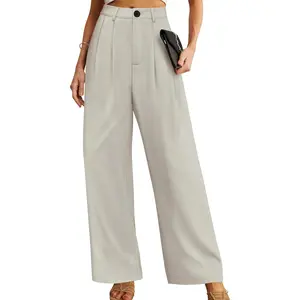 Women's Multi-way Wear High Waisted Wide Leg Palazzo Pants - Lady's Bottom Clothes with Pockets, Business Casual Flowy Dressy Work Office Trousers