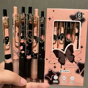 Frost Butterfly 6-Piece Gel Pen Set, Gel Ink Pens, Writing Stationery, Quick-Dry Medium Point, Gift-Ready, Comfort-Writing, New Condition, No Battery Needed