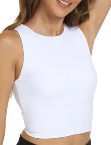 【Clearance】Womens Sports Longline Workout Racerback Seamless Crop Tank Tops Padded Yoga Sleeveless Shirts with Built in Pads Athletic Exercise Cycling Clothes