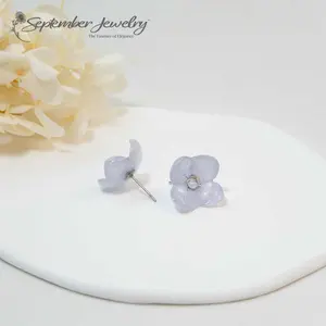 Single Petal Purple Hydrangea Earrings – Real Flowers, Stainless Steel, 0.7"