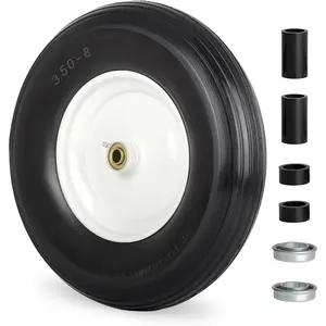 14.5" Wheelbarrow Flat Free Tire, Fits 4.80/4.00-8, 3.50/2.50-8, 4.00-6, 4.00-8, Wheelbarrow Wheels, 5/8" Bearing with Extra 3/4" Bearing, 3" -6" Centered Hub
