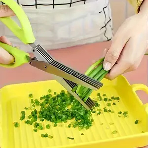 [5-Layered Stainless Steel] 1/2pcs 5-Layered Stainless Steel Kitchen Scissors - Versatile Onion & Herb Shredder for BBQ & Indoor Use - Durable Safe with Protective Cover & Built-in Cleane