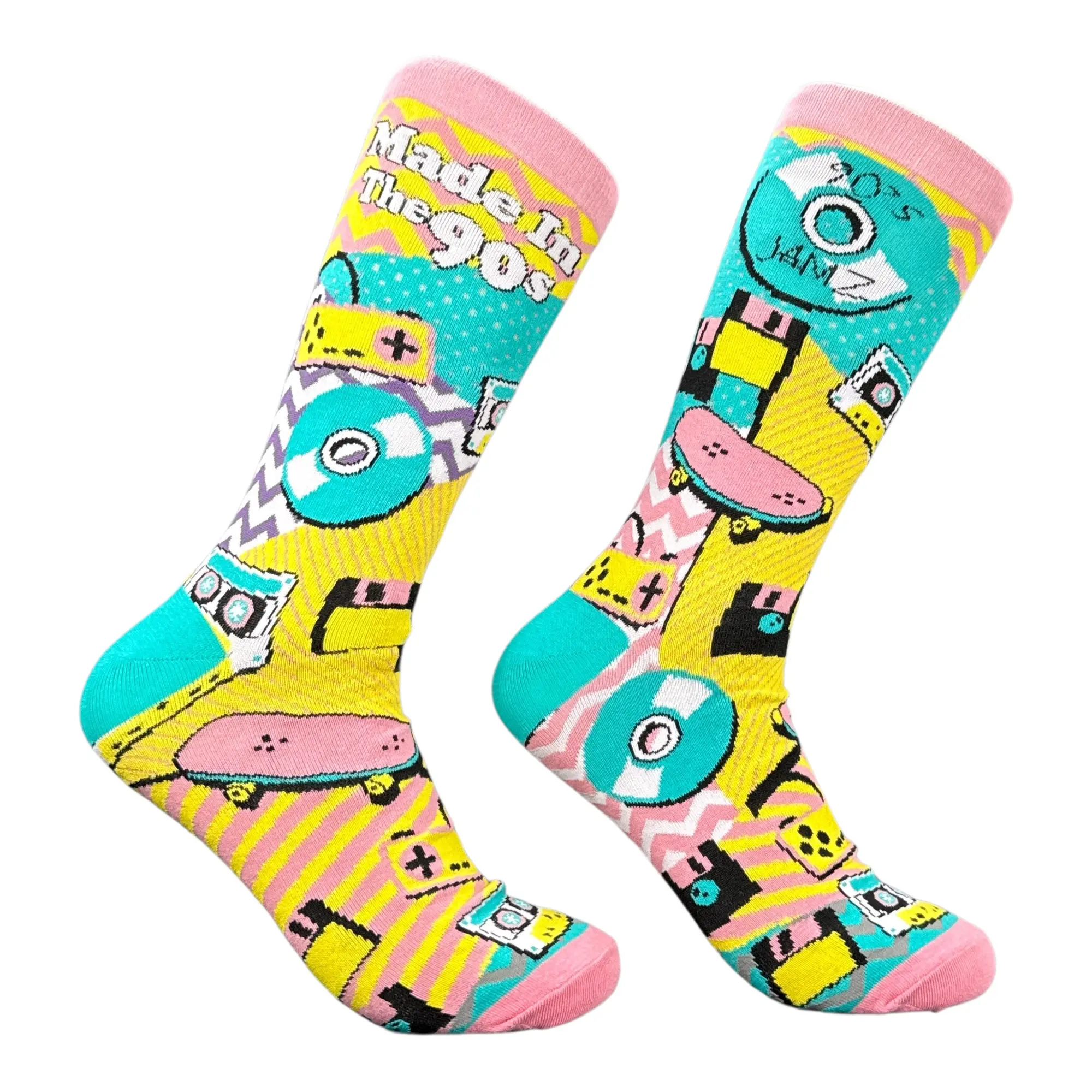 Men's Vintage Made In The 90s Socks Funny Sarcastic Retro Graphic Novelty Footwear For Men Funny Graphic Socks Comfortable Fitted Spandex Cotton