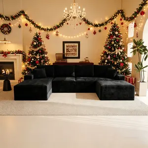 【Memorial Day Gift】3 or 2 Packages Shipping NMXVXMN 132"Sectional Cloud Sofa with Ottoman forLiving Room, U/L Shaped Modular Floor Boneless Couchwith Chaise, Plush Corduroy, No Assembly Required, BigComfy Couches Set with Fluffy Memory Foam outdoorfun