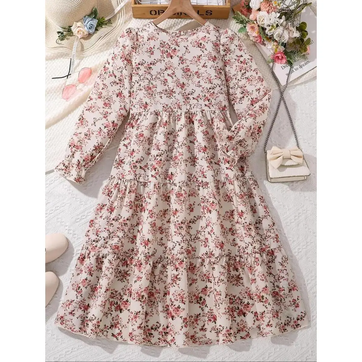 knee length dresses for ladies Polka Dot Short Flounce Sleeve Tiered Midi Dress – La Boutique Dacula main image 1