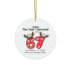Personalized Teacher Christmas Ornament • “2025 The Year I Survived 6-7” • 2025 TikTok Challenge • Funny Teacher Holiday Gift • Custom Ceramic Classroom Keepsake