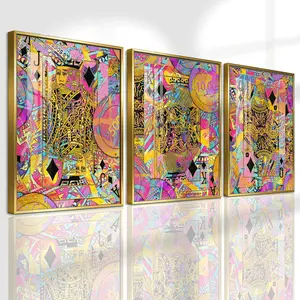 3 Counts Aluminum Alloy Framed Painting, Colorful Poker Cards Art Pictures, Home Decoration For Living Room, Bedroom, Office, Restaurant, Hallway Wall Decor, Odorless Print Artwork, Luxury Perfect Gift For Friends And Family