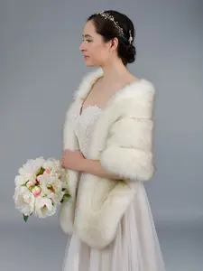 Ivory faux fur stole bridal wrap with pocket