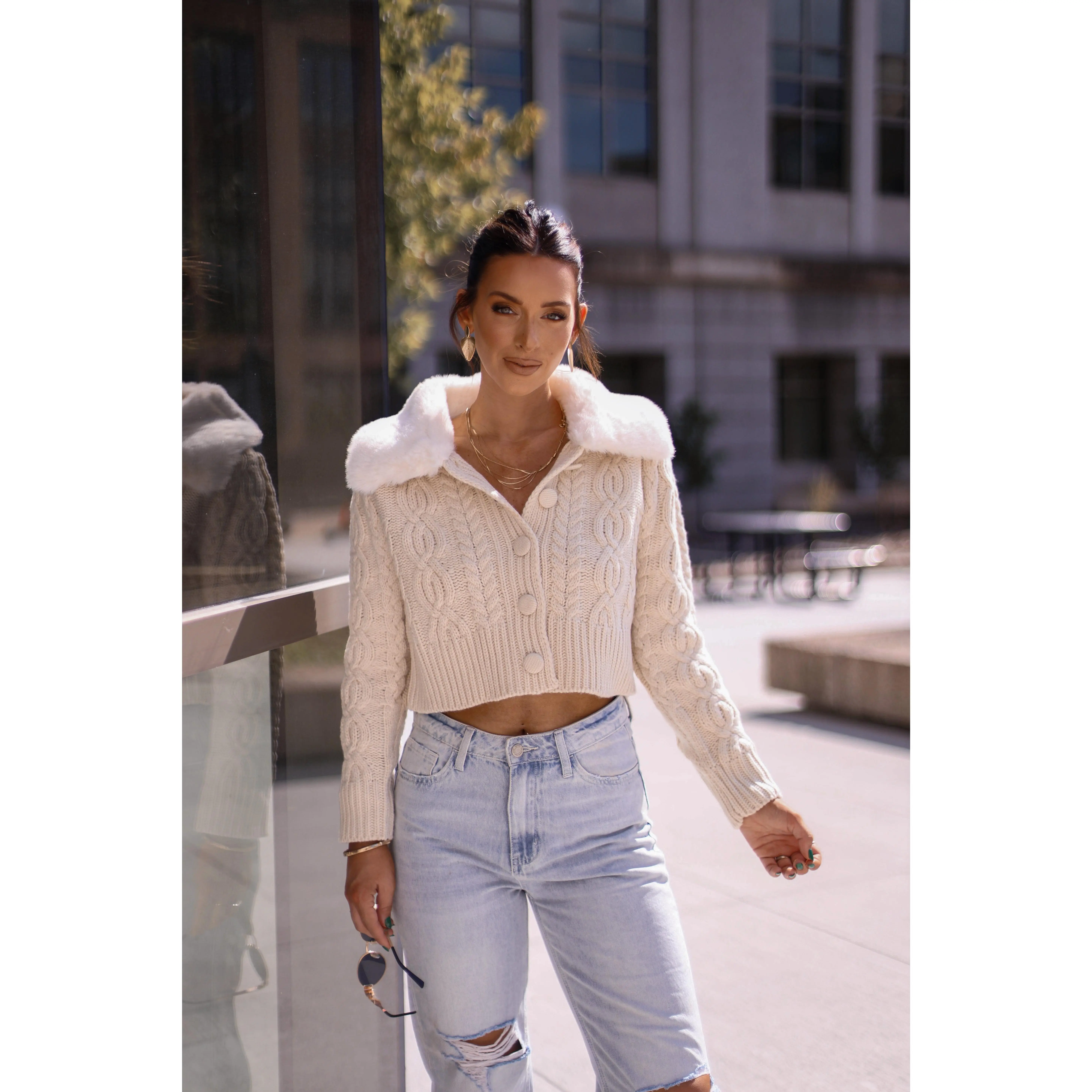 Fur Collared Cardigan