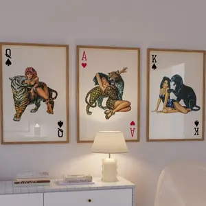 Set of 3 Trendy Y2K Vintage Ace of Hearts Playing Cards, Retro Print, Leopard, Panther, Tiger Prints, Aesthetic Home/ Dorm /Room Decor