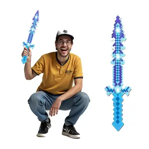 Motion Activated Color-Changing Diamond Pixel Sword 24 INCH Halloween Costume Prop & Light-Up Toy for Spooky Festive Events